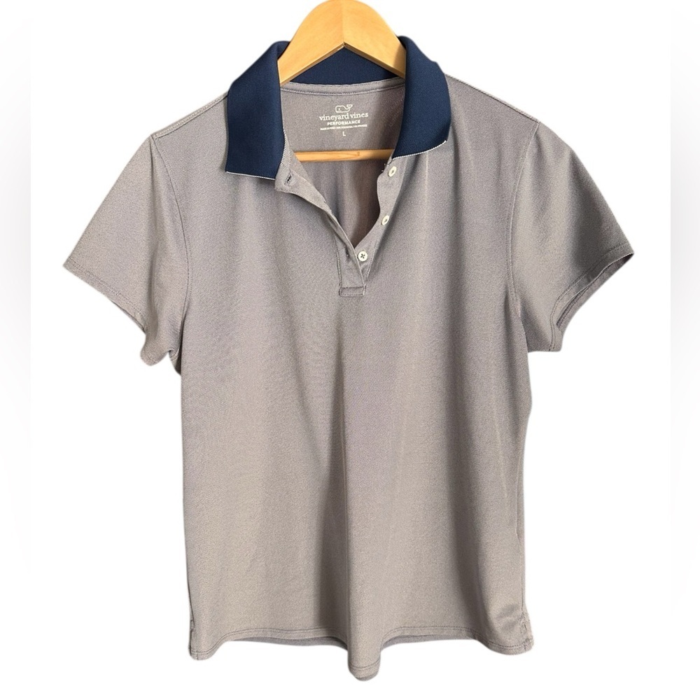 Vineyard Vines Gray Polo with Navy Collar